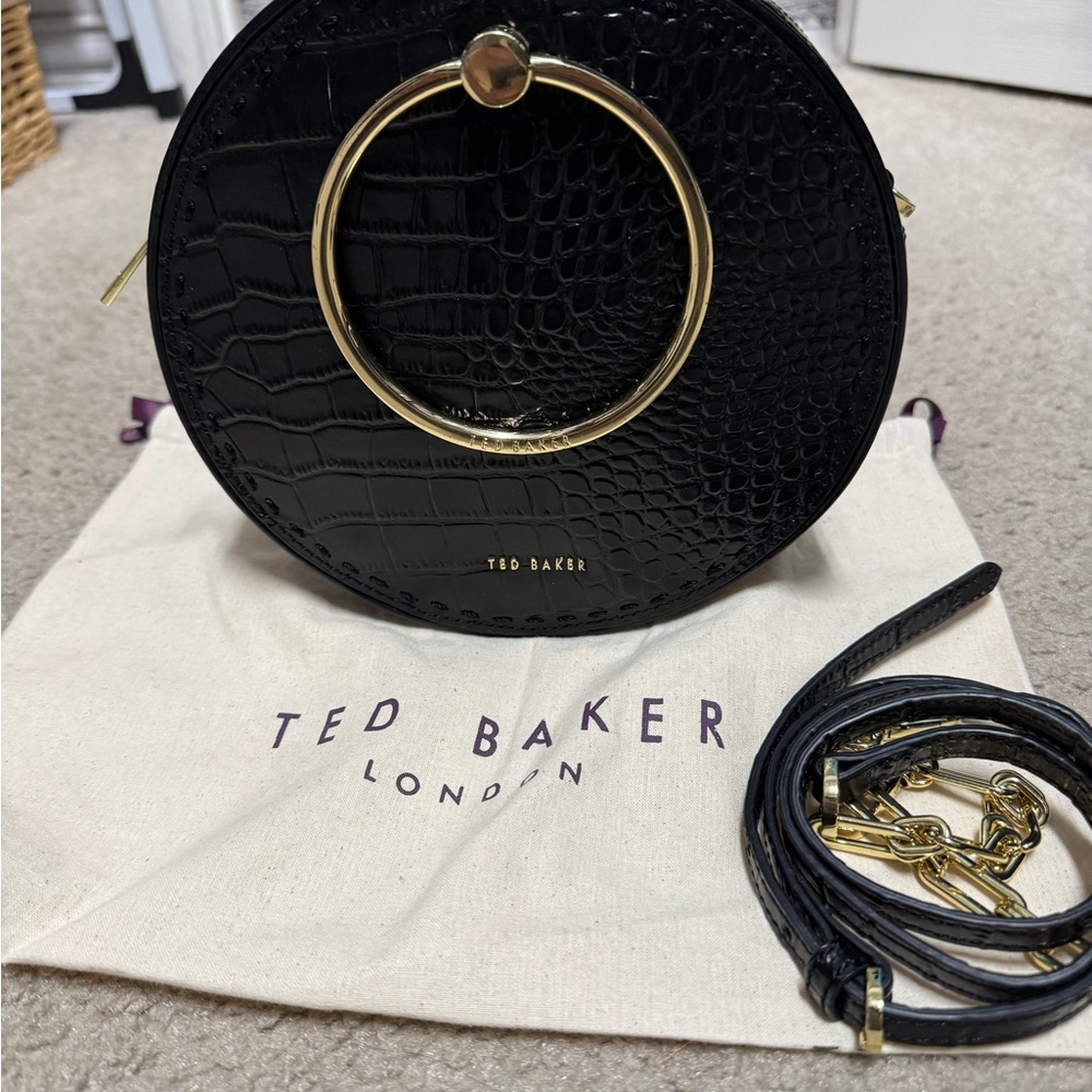 Ted Baker Black Croc-Embossed Circle Bag